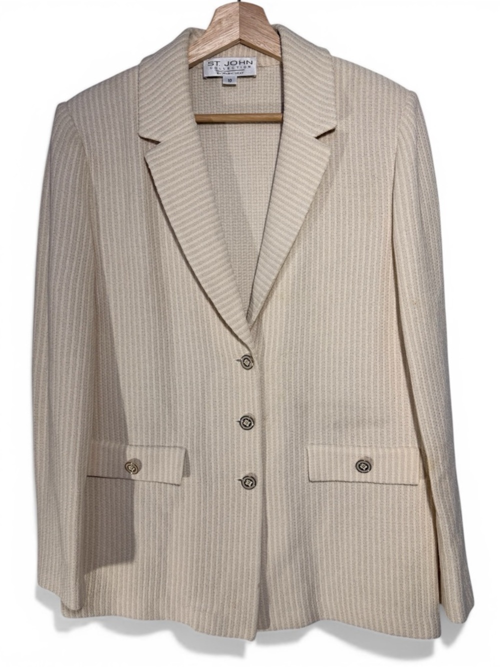 St. John Collection by Marie Gray Cream Textured Ribbed Knit Blazer size 10